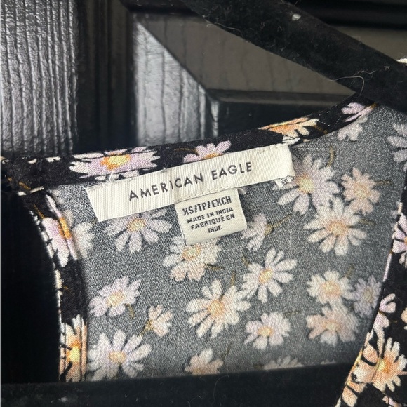 American Eagle Outfitters Black and White Wrap Sundress with Bishop Sleeves - Picture 4 of 6